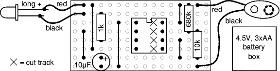 Stripboard layout for Dummy Alarm project