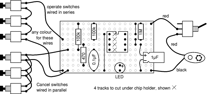 Stripboard layout for simple electronic lock