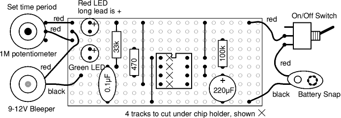 Stripboard layout for adjustable timer